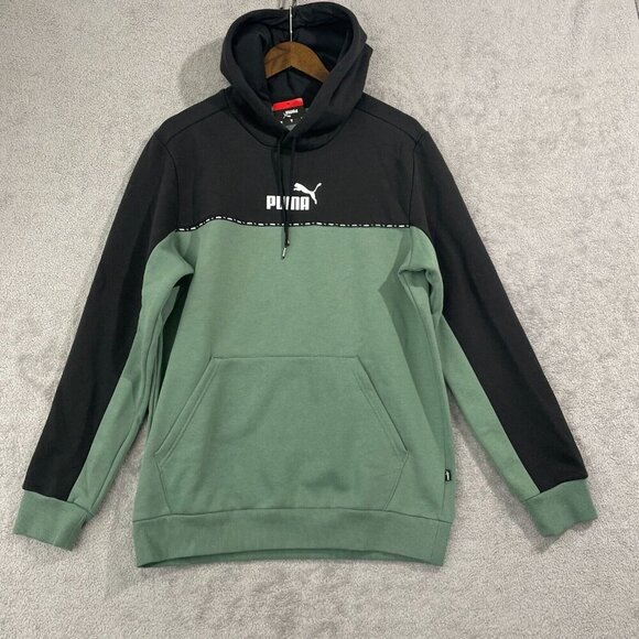 NEW Puma Mens M Colorblock Hoodie Green & Black Cotton/Polyester Blend Pullover - Picture 1 of 7